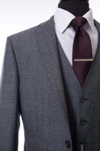 Mens Grey Blue Check Wedding Suit Slim Fit 3 Piece 42R W36 L31 - Picture 3 of 11