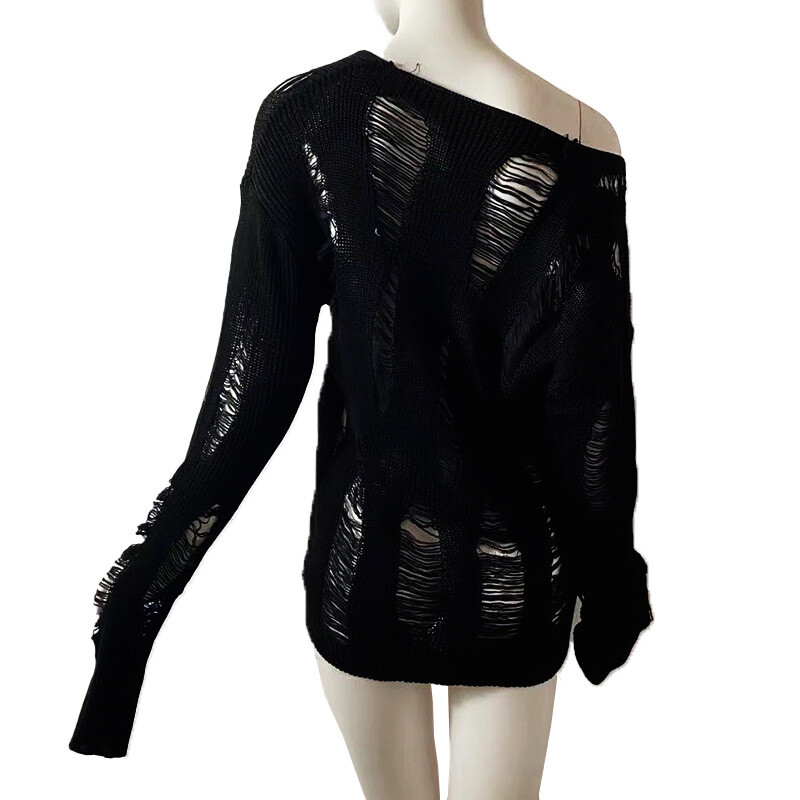 HOT HEW Punk Rave Goth Rock Fashion Black Knit Sweater Shirt Tops Steampunk Sexy