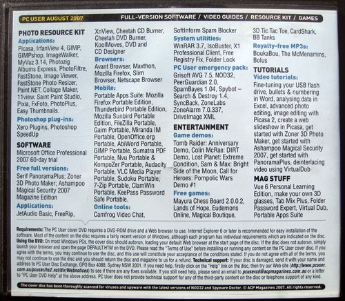 Australian PC User Magazine Aug 2007 - DVD ROM Only (software/utilities/Games) - 第 2/2 張圖片