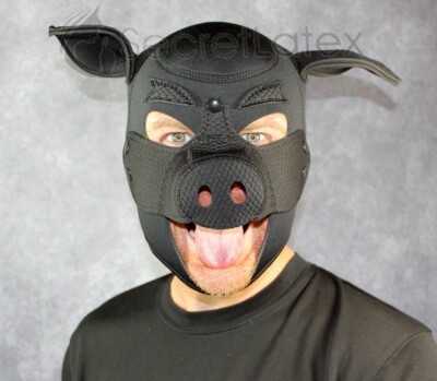 NEOPREN WEICH GUMMI SCHWEIN SCHAUM FERKEL VOLLKOPF KAPUZE SCHWEINCHEN MASKE HAUSTIER SPIELEN FETISCH
