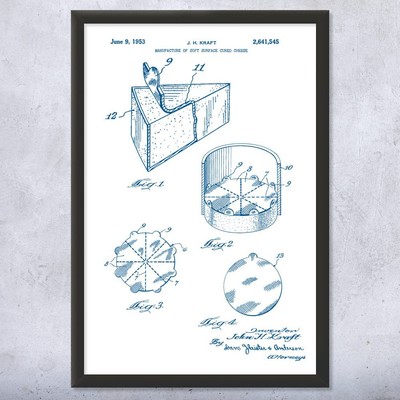 Brie Cheese Patent Wall Art Poster, Canvas or Framed Kitchen Art Chef Gift