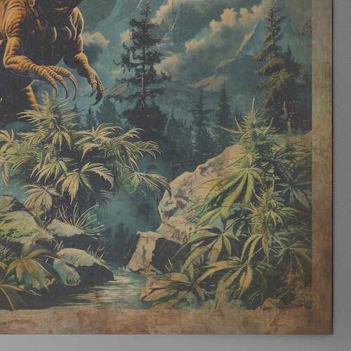Vintage CANNABIS DINOSAUR 420 Wall Art, Jurassic Marijuana Pothead Dino Decor - Picture 3 of 21