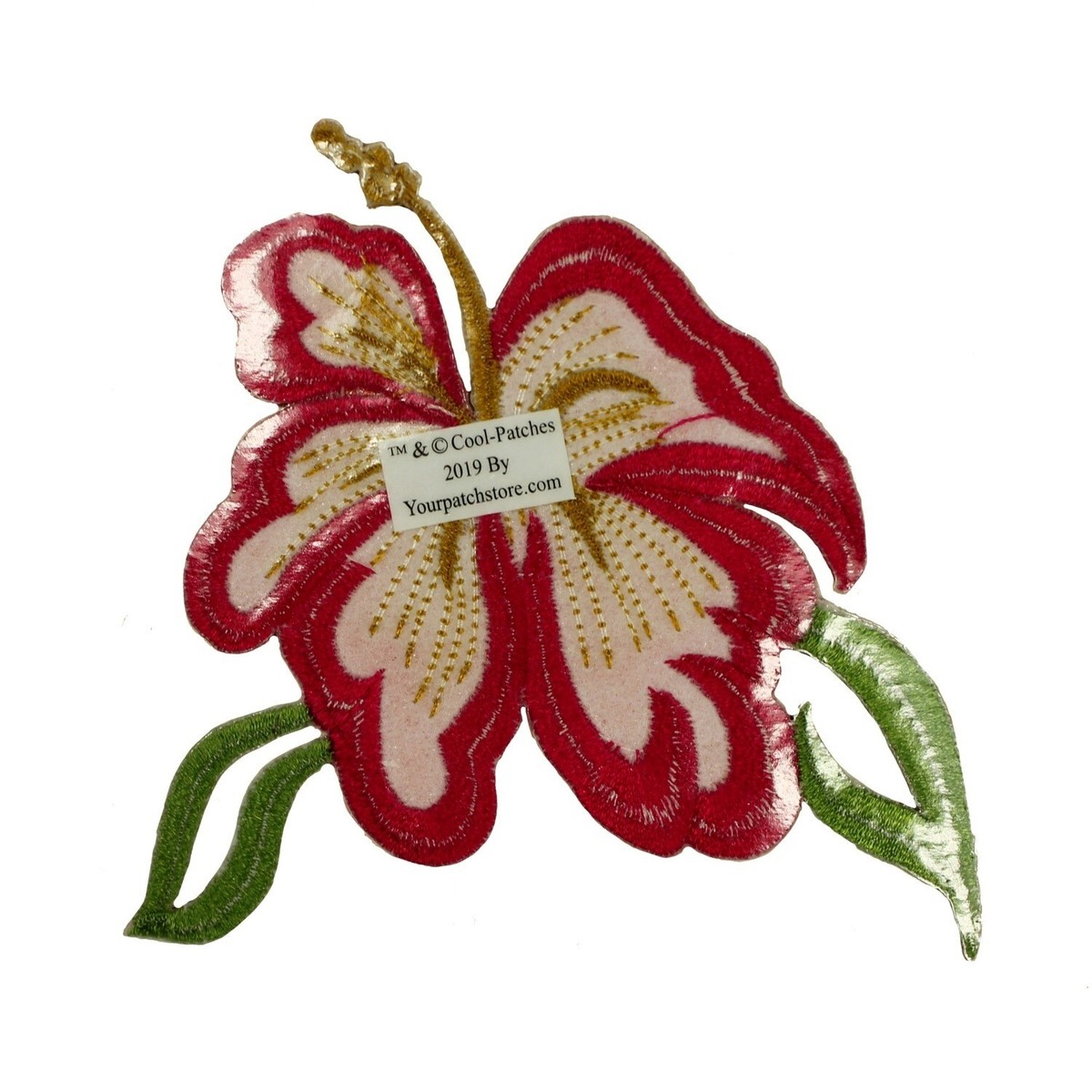 ID 6327 Pink Hibiscus Flower Patch Exotic Hawaii Embroidered Iron