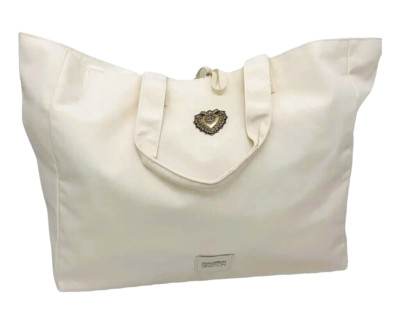Dolce&Gabbana D&G Devotion Sacred Heart Tote Shopper Travel Bag Cream Ivory NWT