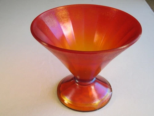 Fenton Stretch RARE RED Iridescent RIB OPTIC 1 Pound Candy Dish
