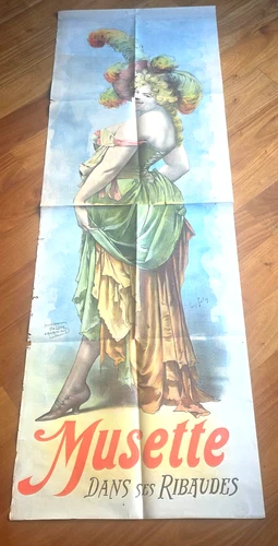 ORIGINAL Musette dans ses Ribaudes LARGE RARE POSTER CIRCA 1890