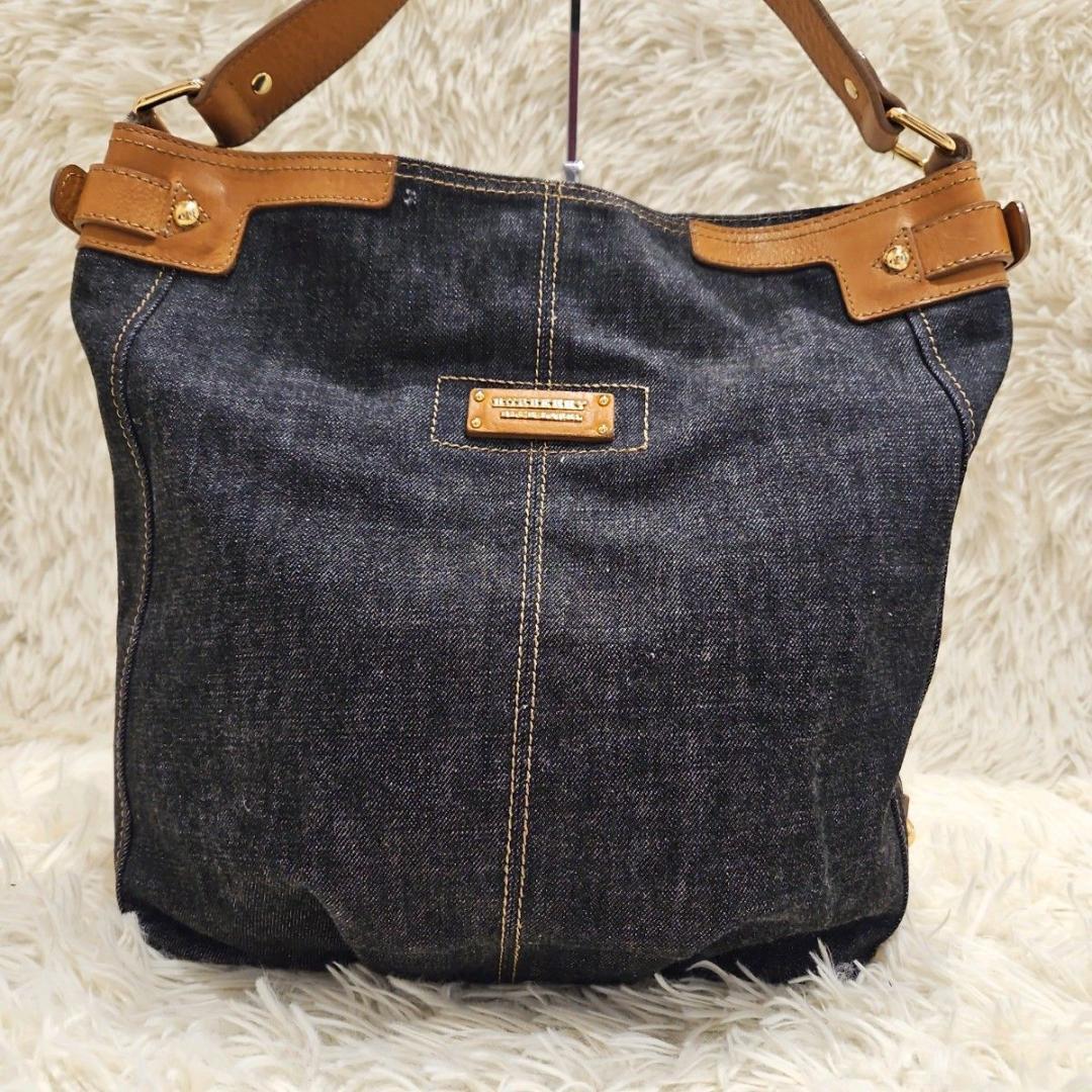 Burberry Denim Tote Bag One Shoulder Nova Check Logo