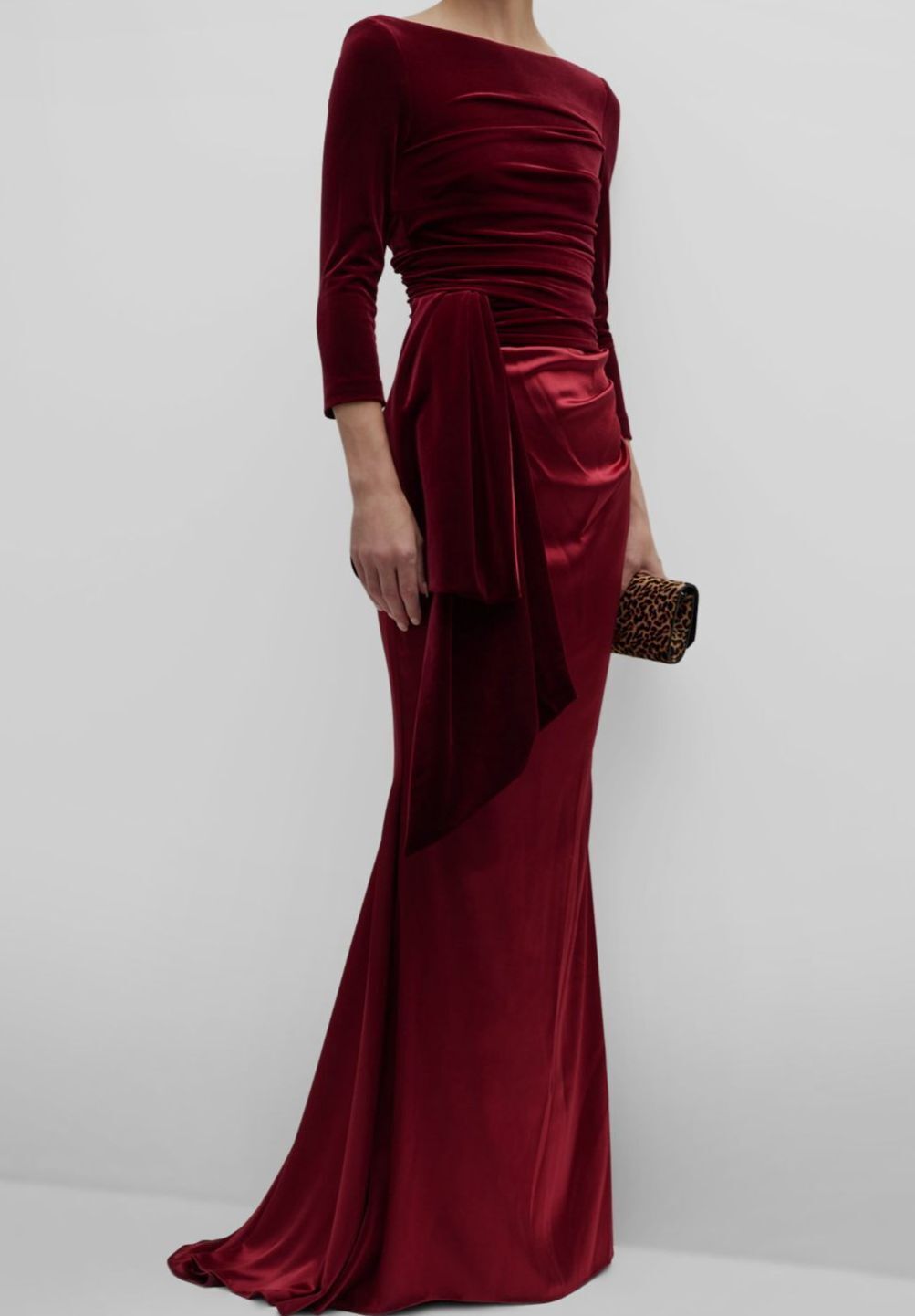 $2495 Talbot Runhof Women's Red Mixed-Media Draped Bow Gown Dress Size ...