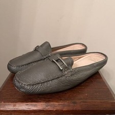 Vintage Circa Joan David Metallic Silver Gray Buckle Flat Loafers