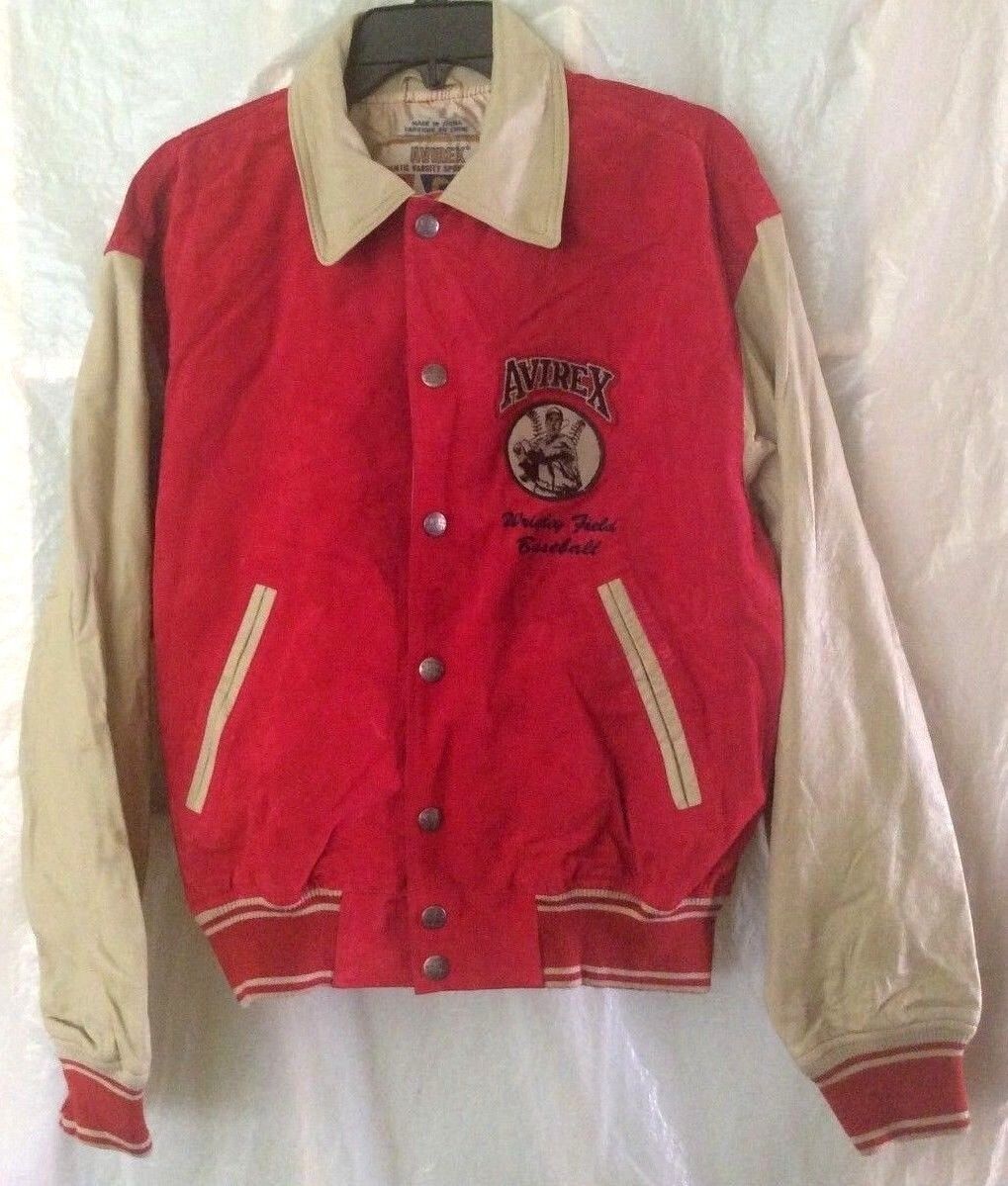 NOS Vintage Avirex Varsity Jacket - Red/Beige Solid Color - Size S 100%  Leather