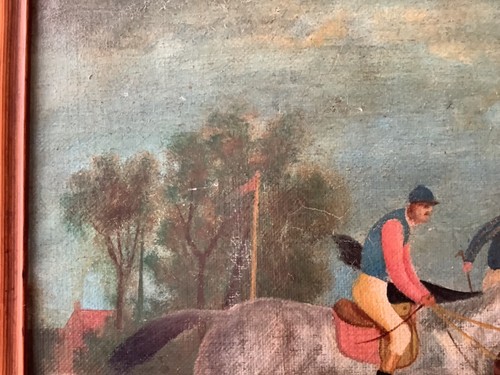 19th Century Horse Race Folk Art Oil Painting on Canvas Framed - Picture 11 of 17