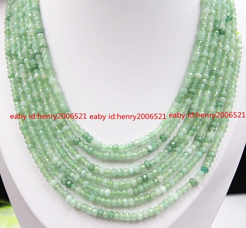 GENUINO TOP HERMOSO 7 HEBRAS 2X4MM FACETADO VERDE APATITA COLLAR DE PIEDRAS PRECIOSAS Foto 4 de 4