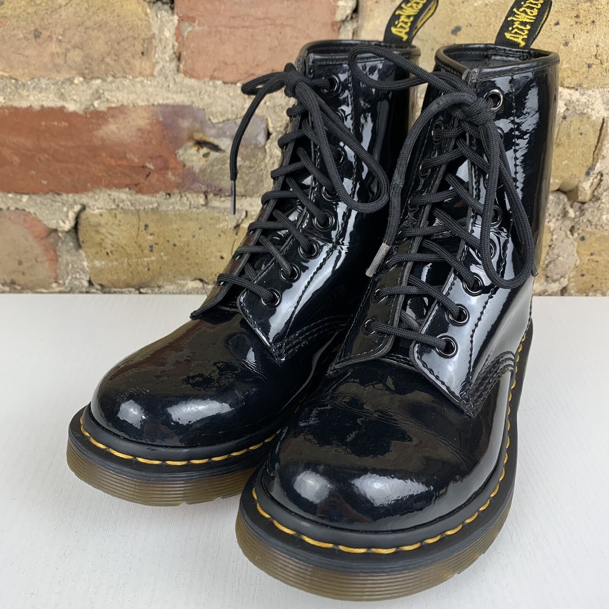 Dr Martens Patent Lamper Black 1460W eyelet Boots UK Docs Doc