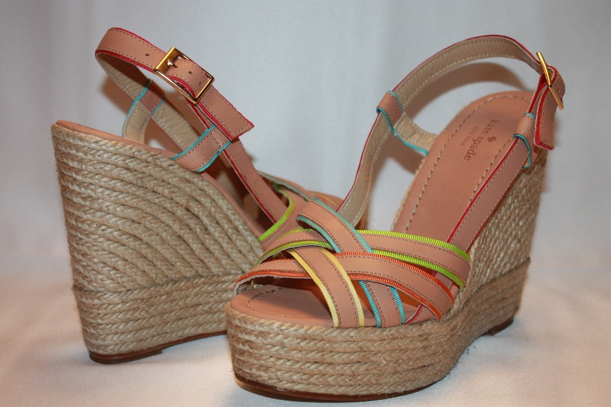 NEW! KATE SPADE Natural Leather Multi LADAN Jute Wedge Platform