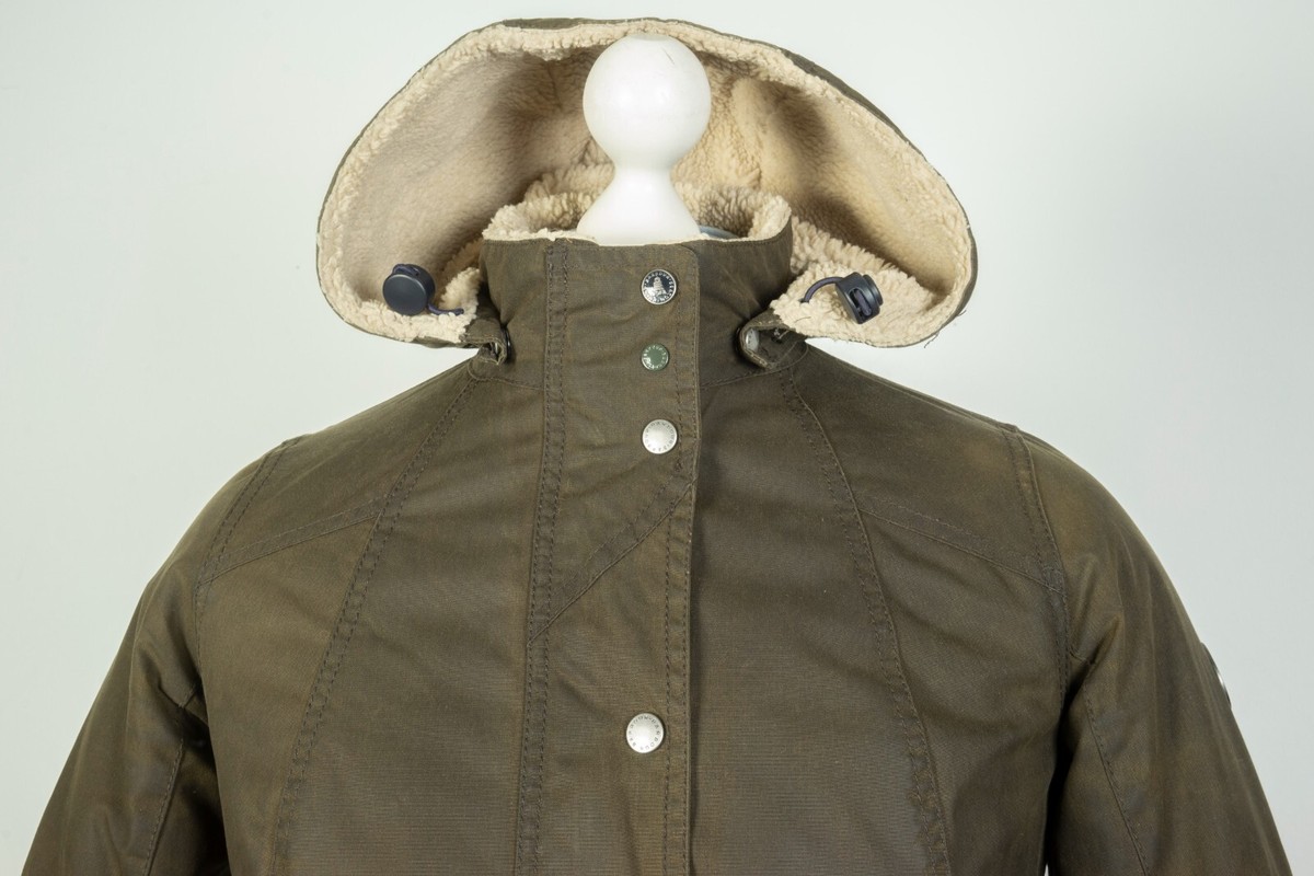 Ladies Barbour Apsley Hooded Olive Wax Cotton Jacket Size UK 12 US
