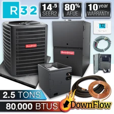 Goodman 2.5 Ton 14.5 SEER2 80000 BTU 80% AC & Downflow Gas Furnace Split System