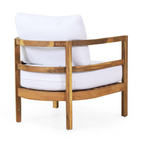 Outdoor White Acacia Wood Deep Seating Patio Club Chair Furniture Thick Cushion - Picture 2 of 9