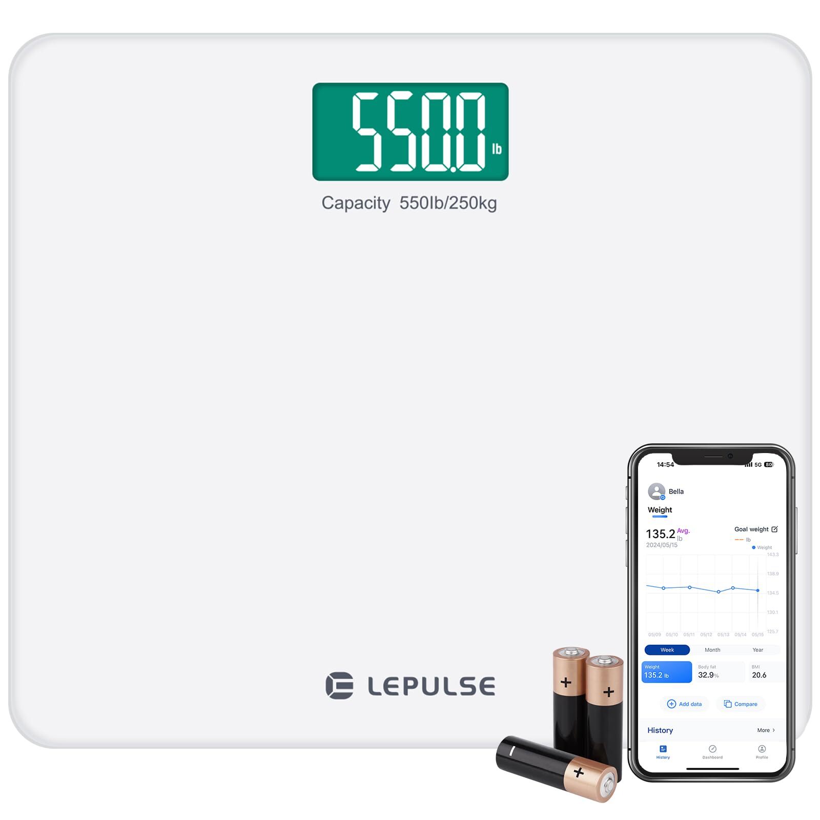 Scale for Body Weight, 550 lb Heavy Duty Weight Scale with BMI, Digital Bathr...