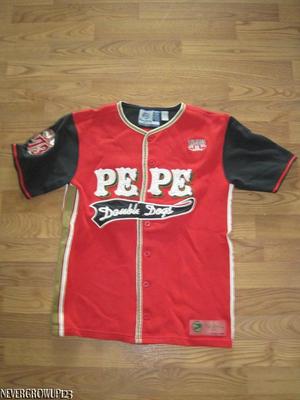 PEPE JEANS LONDON RED BASEBALL SHIRT~BOYS SIZE LARGE~DOUBLE DOGS~SEWN ON~EUC