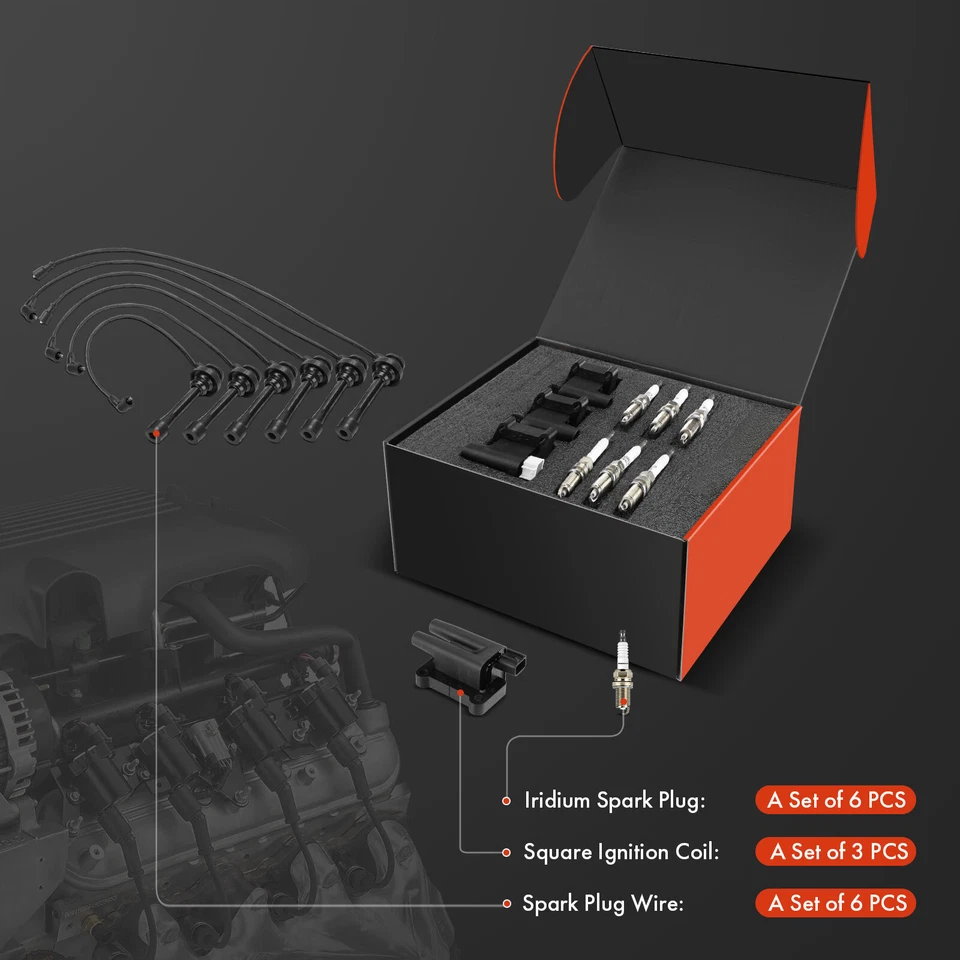 3 bobinas de encendido y 6 bujías de iridio y platino y 6 cables para Mitsubishi Foto 2 de 4