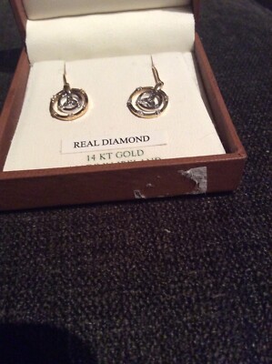 Yellow Gold Trinity Dangly Earrings With Real Diamond 14k