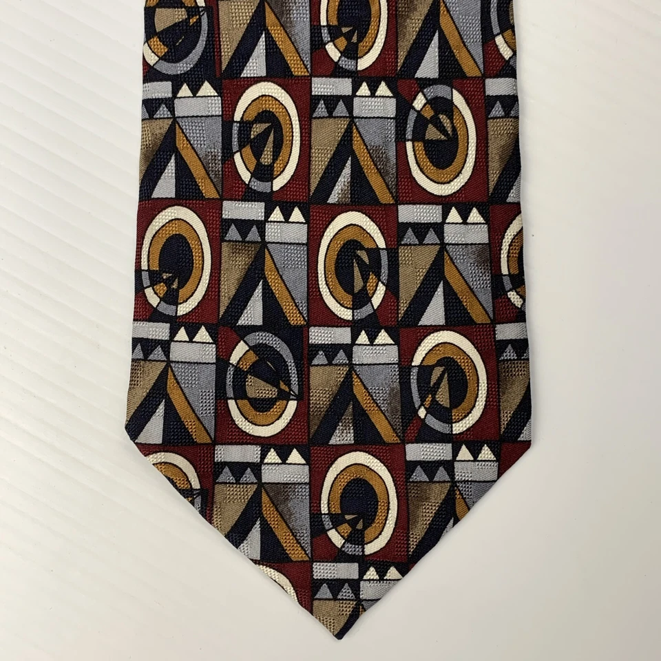 DANI Moda Maschile Silk Necktie Men's Sz 4 x 57.5 Burgundy Black Gold Silver Tie - Изображение 2 из 4