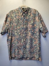 Reyn Spooner Xl Cotton Button Up Hawaiian Shirt Blue Pineapple Flower Print 0540