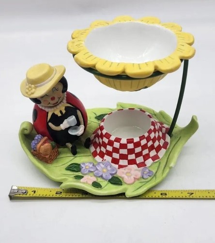 Partylite Porcelain Whimsical Ladybug Picnic Flowered Wax Warmer - Picture 6 of 11