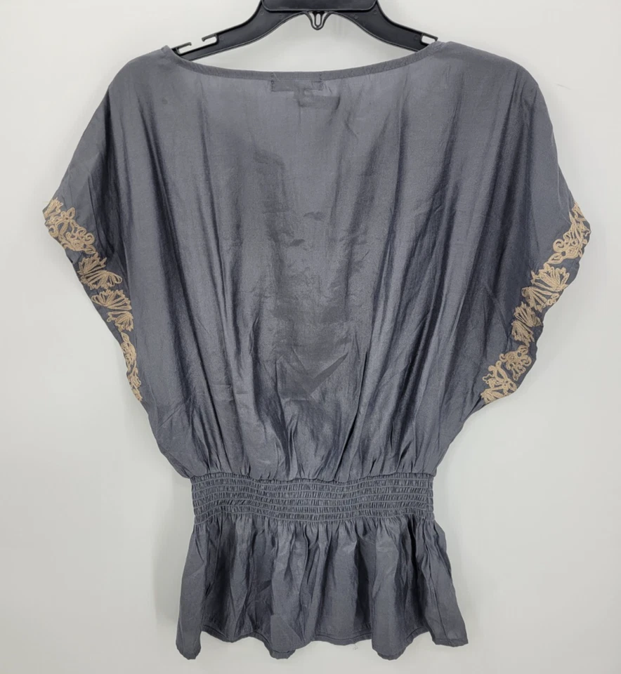 Top Anthropologie Semilla Mostaza Mujer Pequeño Gris Tostado Bordado Cintura Calada Foto 2 de 4