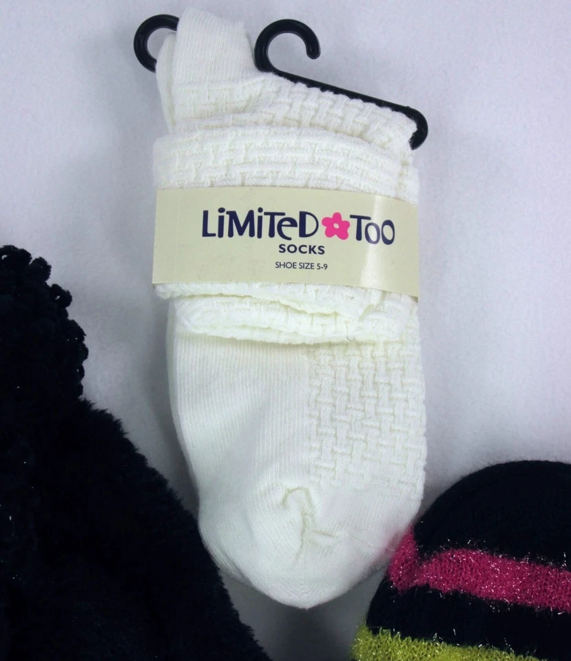 Винтажный Y2K ограниченного слишком девочек черная полоса блестящий шляпа Beanie перчатки комплект шениль - Изображение 4 из 4