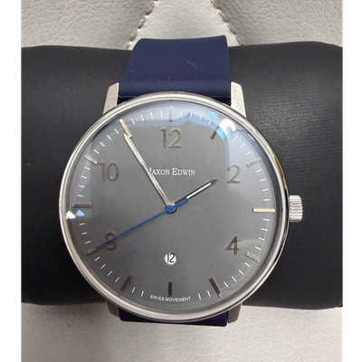 Jaxon Edwin Swiss Quartz Gray Dial Wristwatch Sapphire Stainless Blue Rubber St 