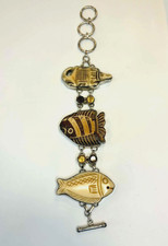 Chris Bales St Silver Carved Bone & Gemstone Fish/Crocodile Statement Bracelet