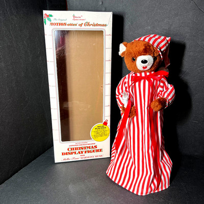 Vtg Telco Motionettes of Christmas Animated Teddy Bear with Lights & Music 15.5''