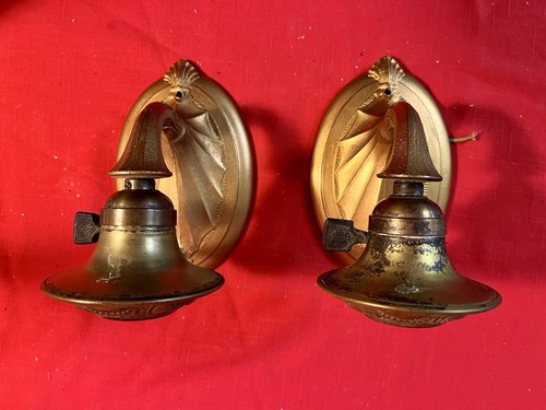 2 Victorian Art Deco Ornate Cast Metal Brass Wall Sconces Candle Light Fixtures - Picture 13 of 15