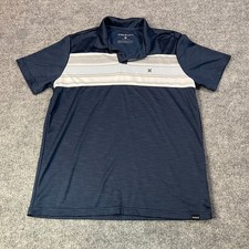 Hurley Mens Large Polo Shirt Navy Striped Surf Skate Casual Performance