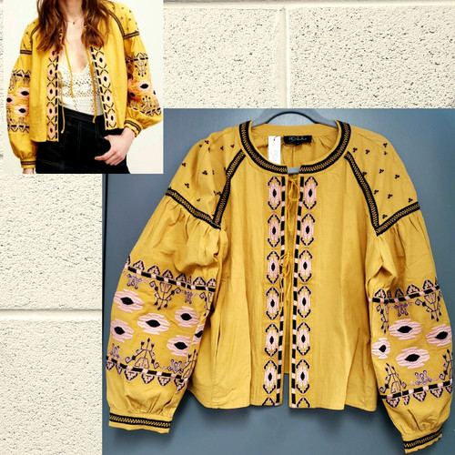 ANTHROPOLOGIE~RD KOKO~L~EMBROIDERED BOHEMIAN BLOUSE JACKET SHIRT~FESTIVAL BOHO
