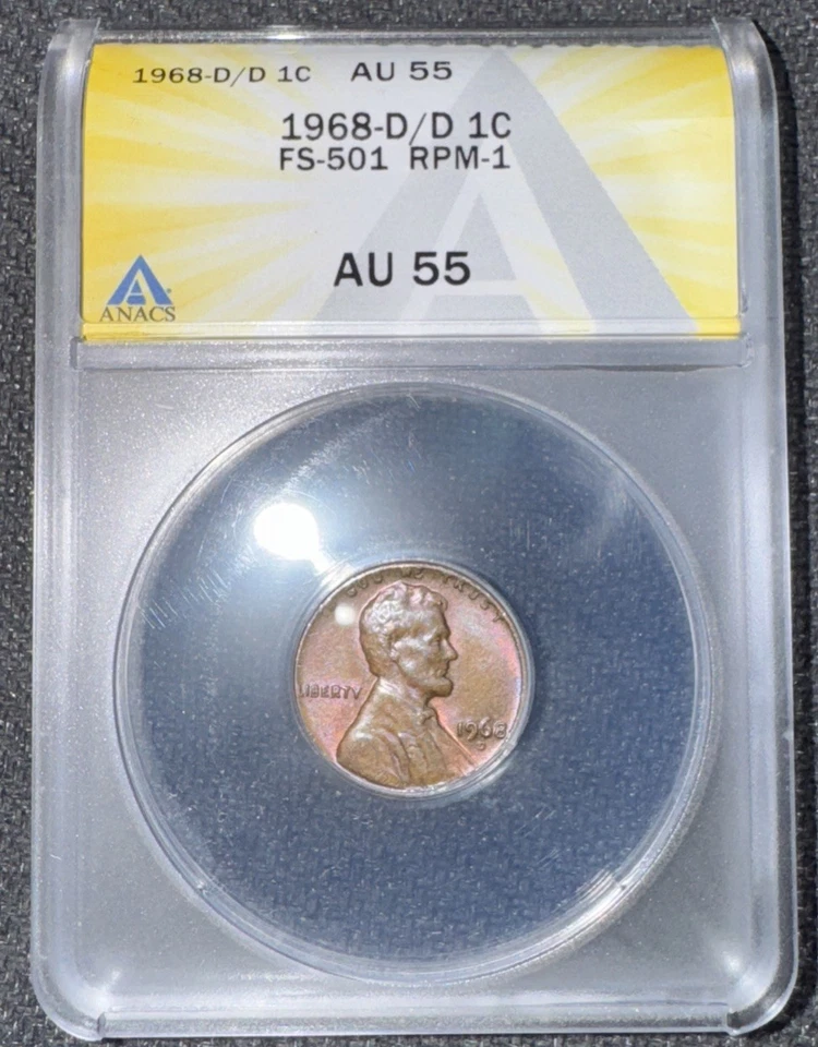 1968 D/D Error! Lincoln Memorial Cent Coin RPM-001 FS-501 AU ANACS Certified - Image 2 of 4