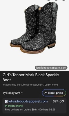 Tanner Mark Black Sparkle Girl Size 13 Leather Boots Never Worn with Box