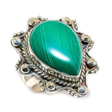 Natural Malachite Gemstone 925 Sterling Silver Ring Size 7 z360