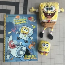 Vtg SpongeBob SquarePants Lot 3- Golden Book Coloring 2001 Blast Off Splash Down