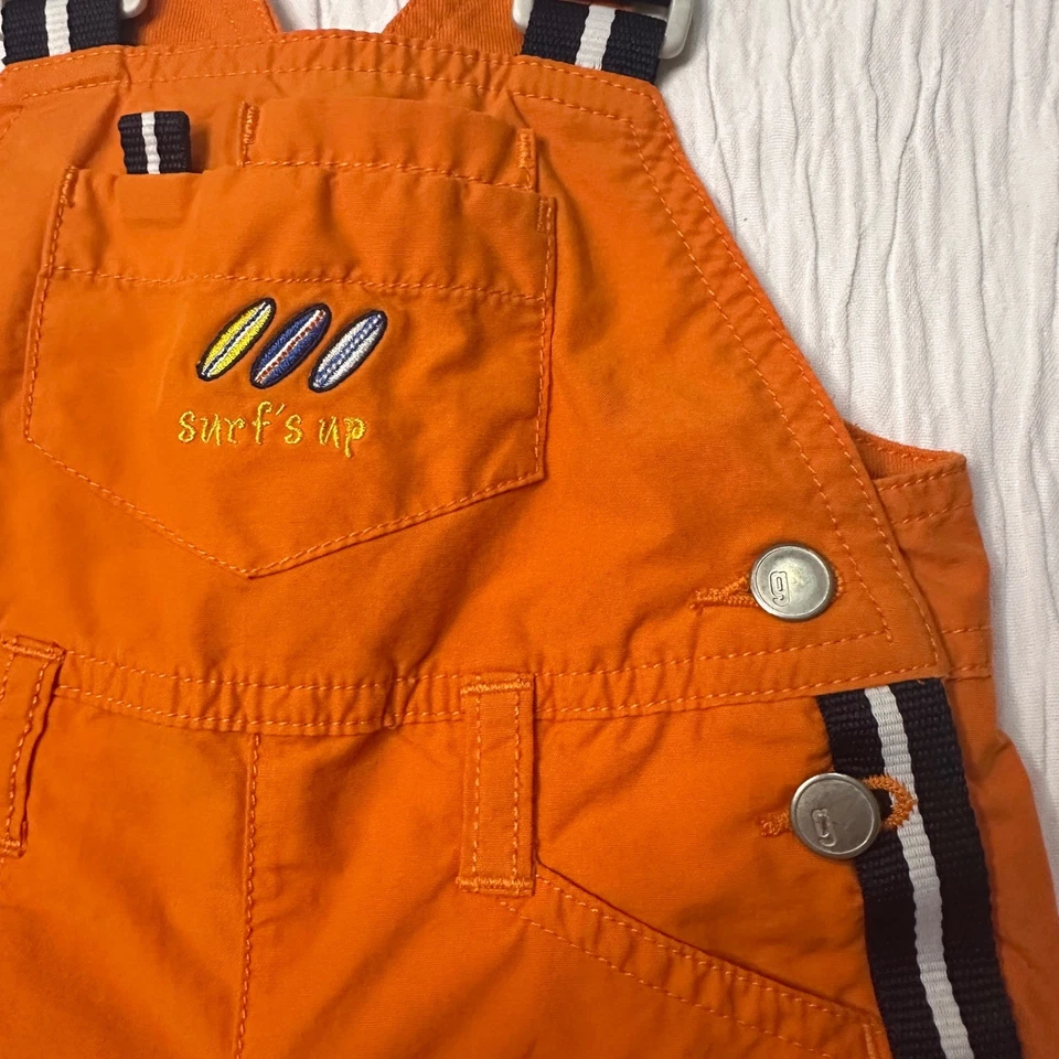 Gymboree Vintage Y2K 2001 Overalls Surfs Up Orange Navy Cotton Blend 0-3 Months - Image 4 of 4