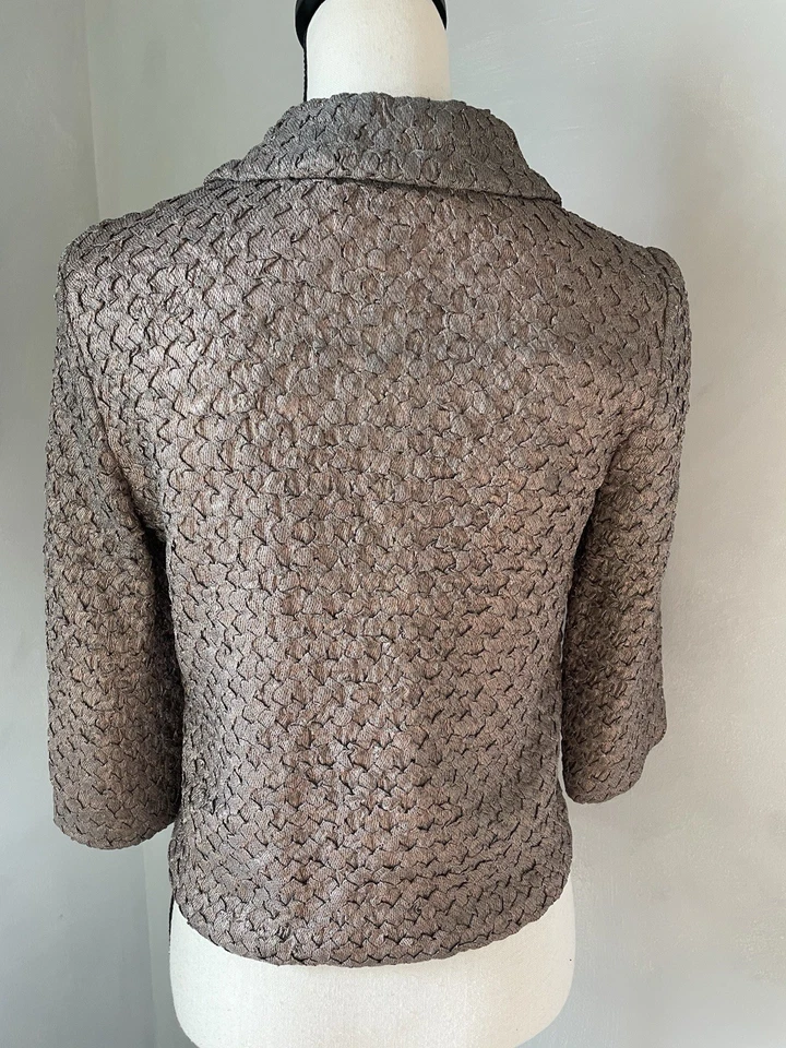 Blazer de Noche Marc Jacobs Talla 0 Chaqueta Recortada Retro de Metal Marrón Iridiscente Foto 2 de 4