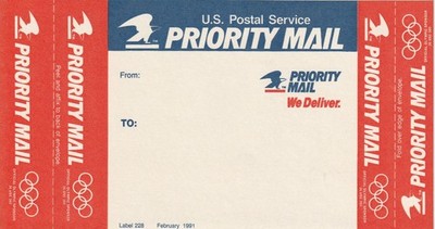 USA 3 part Priority mail label 228 February 1991