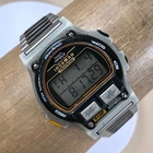 Vtg Timex Ironman Triathlon Men Sport Silver Tone Quartz Digital 39mmWatch 8"