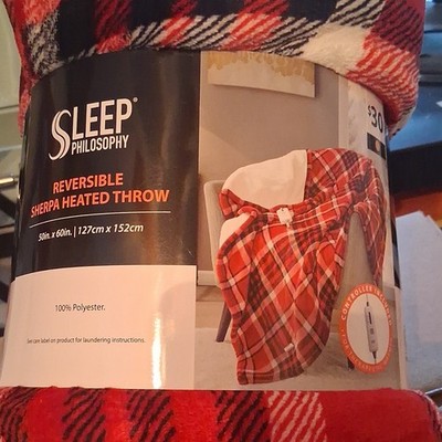 Sleep Philosophy Reversible Sherpa Heated Throw Electric Red White Black 4 Heat 