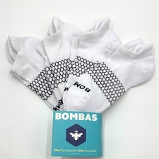 4 Pairs BOMBAS Women's honeycomb Solid Ankle Socks Cushion Size Med 8-10.5 White