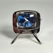 Eclipse Miniature Tv Clock Vintage Metal Quartz with New Battery