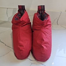 Red Plaid Flannel Bootie Slippers for Men, Lined Comfort, Slip On, Winter