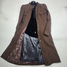 CHANEL Vintage Wool Blend Check Coat S Brown Black Fall Winter 96A