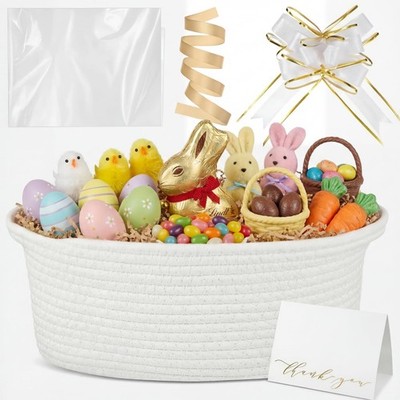 Woven Basket with Gift Bags and 2 Ribbons, Raffia Grass Paper Shred Filler, G...